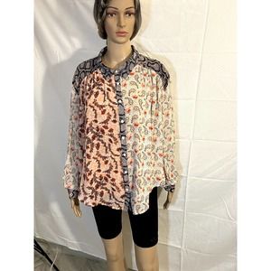 Free People New with Tags Long Sleeve Flowy Multi-Print Blouse Women Size Medium